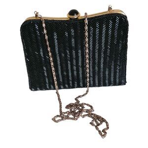 vintage milor beaded evening bag black with chain